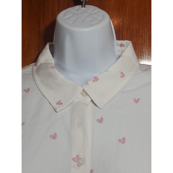 Anthropologie Rails M White Button Down Long Sleeve Pink Hearts Waist Tie Shirt - Picture 3 of 15